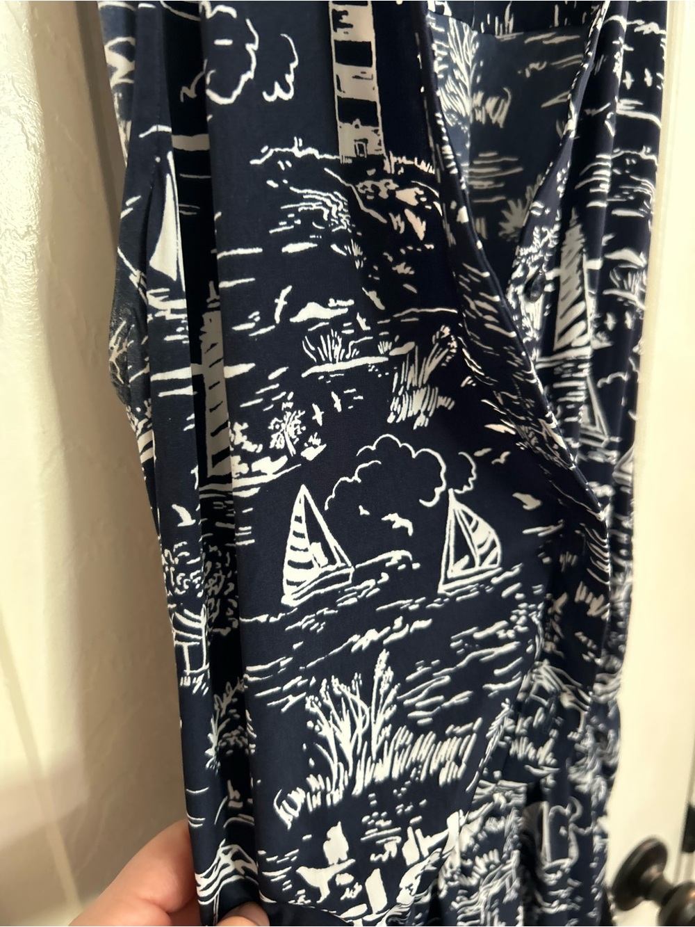 Charter Club Womens Belted A Line Dress Boat Lighthouse Nautical 10 petite - Picture 2 of 6